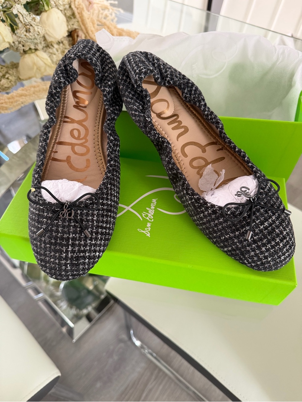 Sam Edelman Black-and-White Tweed Ballet Flats